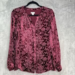 Sundance Velvet Floral Burnout Top‎ Boho Peasant Women S Long Sleeve Maroon